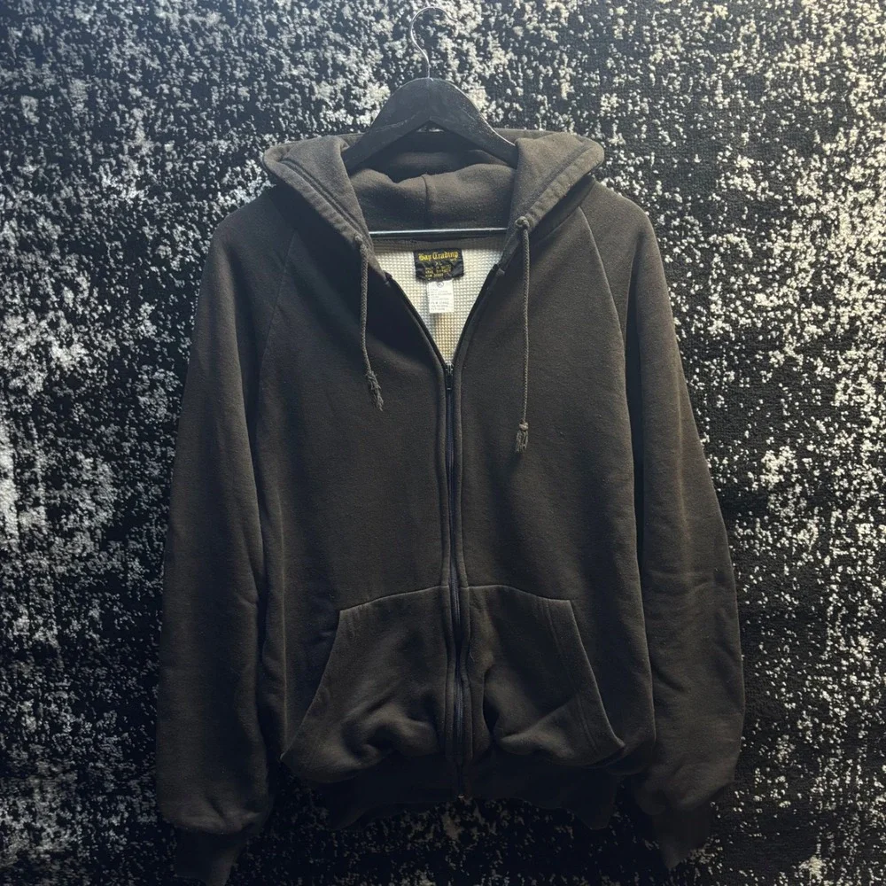 Bay Trading Co Vintage Grunge Heavyweight Thermal Lined Zip Up Hoodie Black XL - Picture 2 of 7